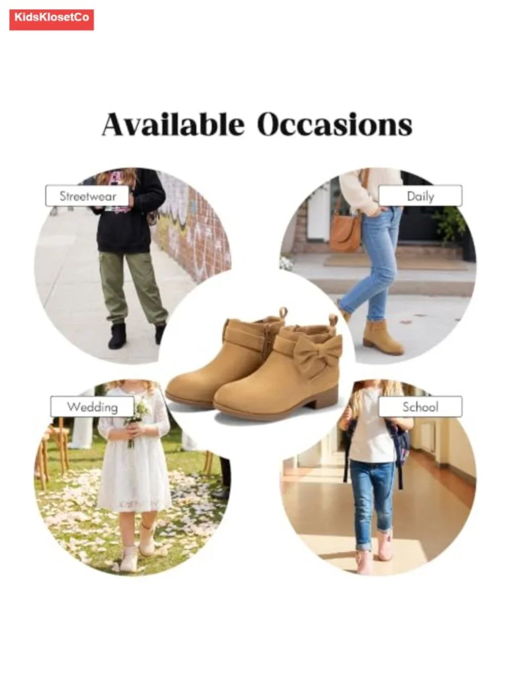 Girls Bow Suede Ankle Boots Chunky Low Heel Chelsea Zipper Booties